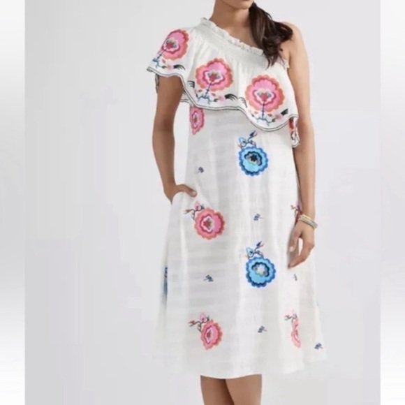 Anthropologie Plenty by Tracy Reese Embroidered One-Shoulder Dress XS $258. - Picture 1 of 7